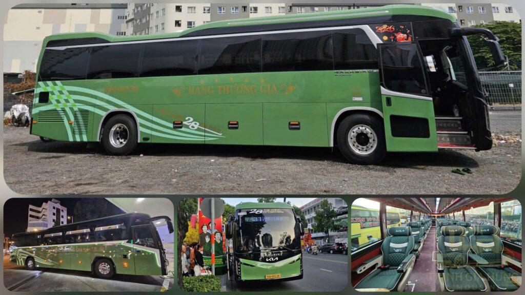 Xe limousine 29 chỗ đời mới 2026 màu xanh